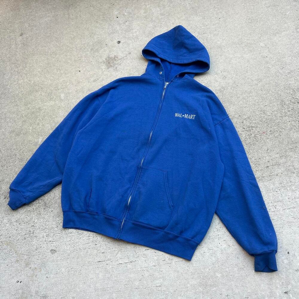 Vintage 90s blue walmart embroidered employee hoodie